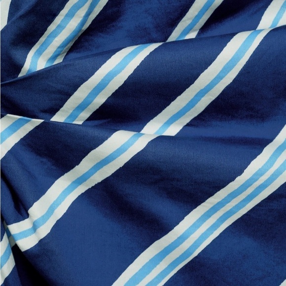 Mango Tie Shoulder 100% Cotton Striped Print Gathered Waist Side Slit Dress NWT - Picture 6 of 13